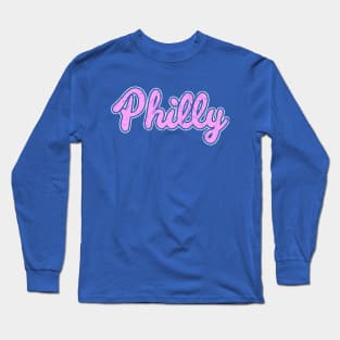 Pink Retro Philly Script Throwback Philly Fan Favorite Long Sleeve T-Shirt